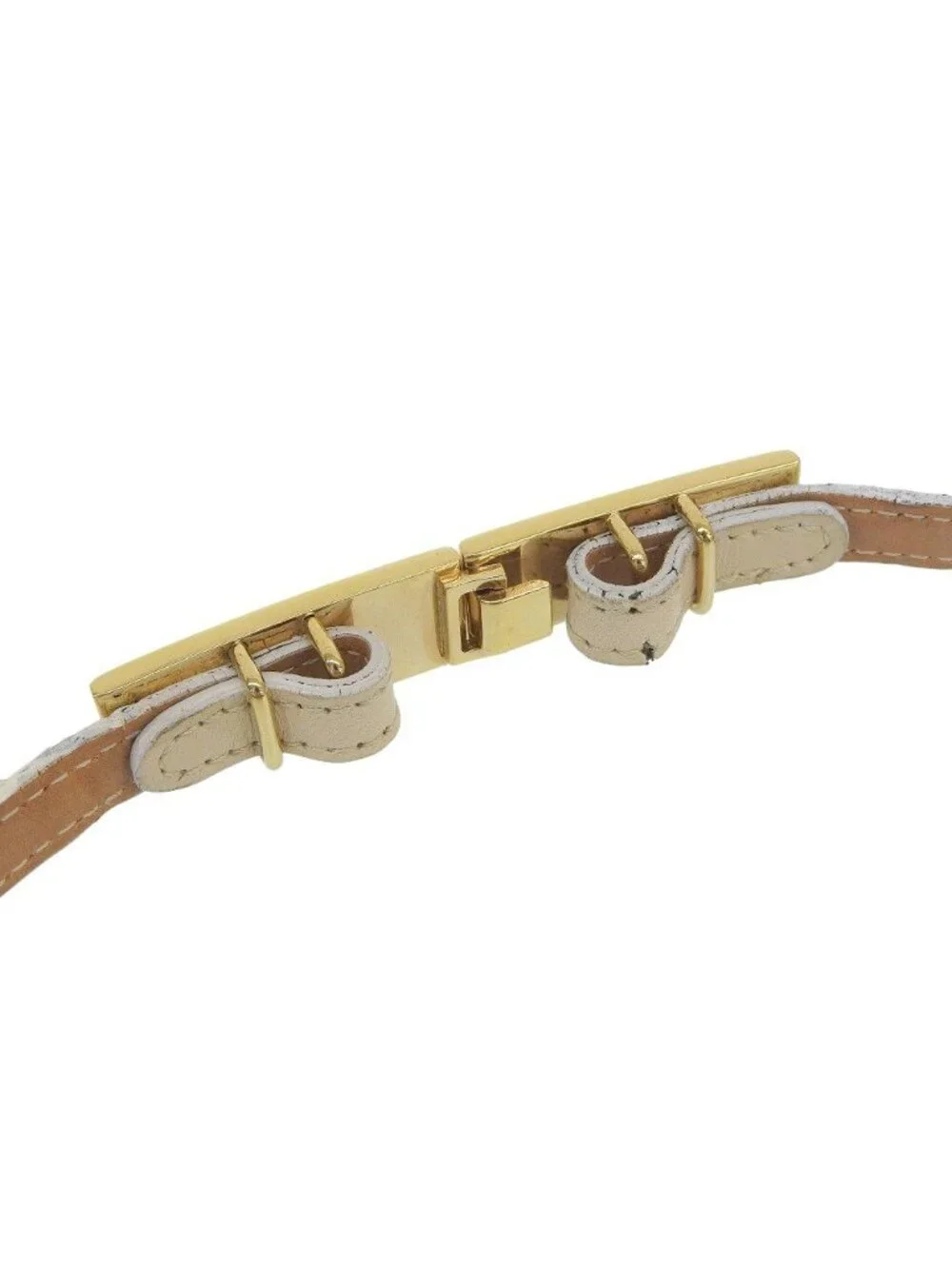 Gucci Era Gold Plate Leather Thin Belt Beige